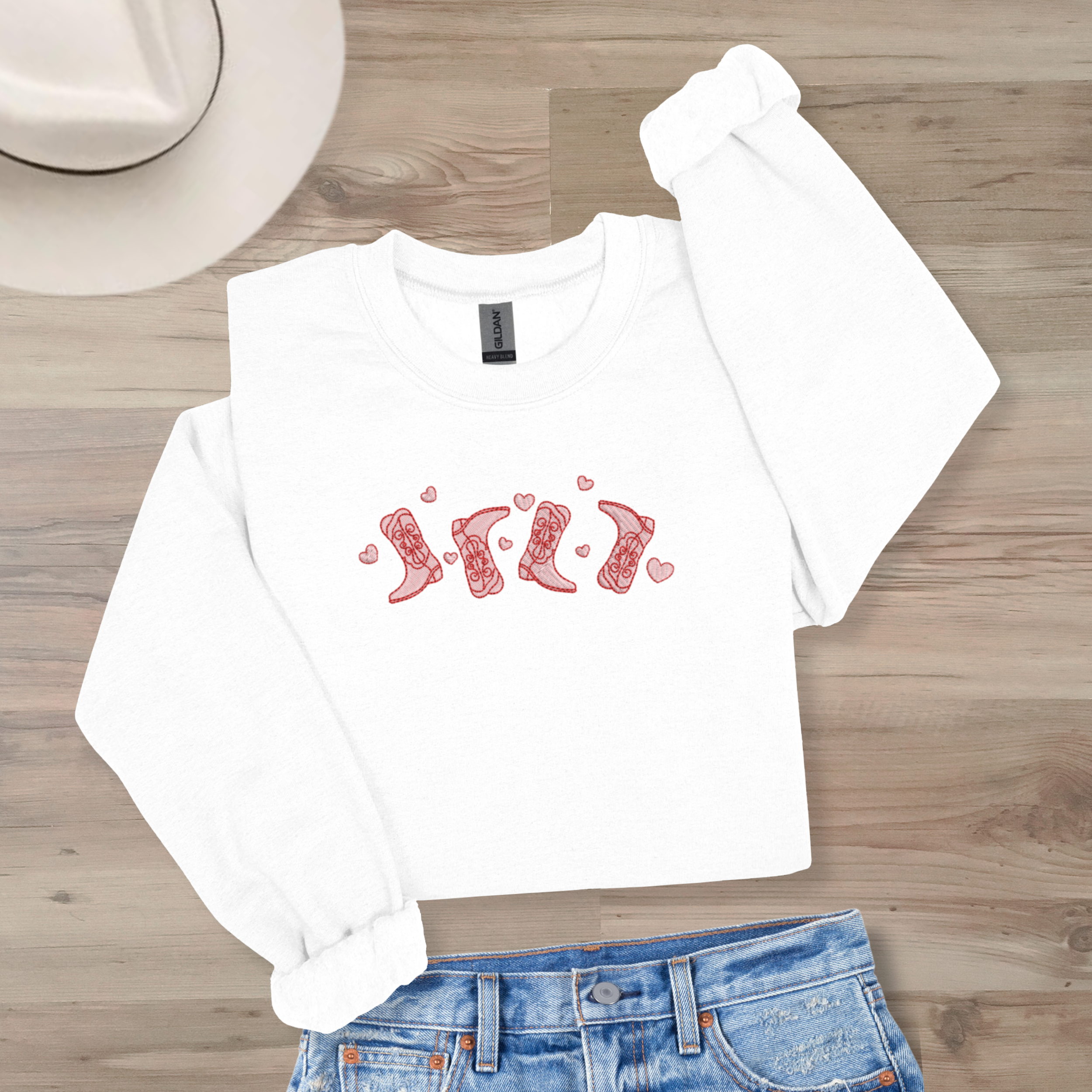 *EMBROIDERED* Valentine's Cowboy Boots Sweatshirt