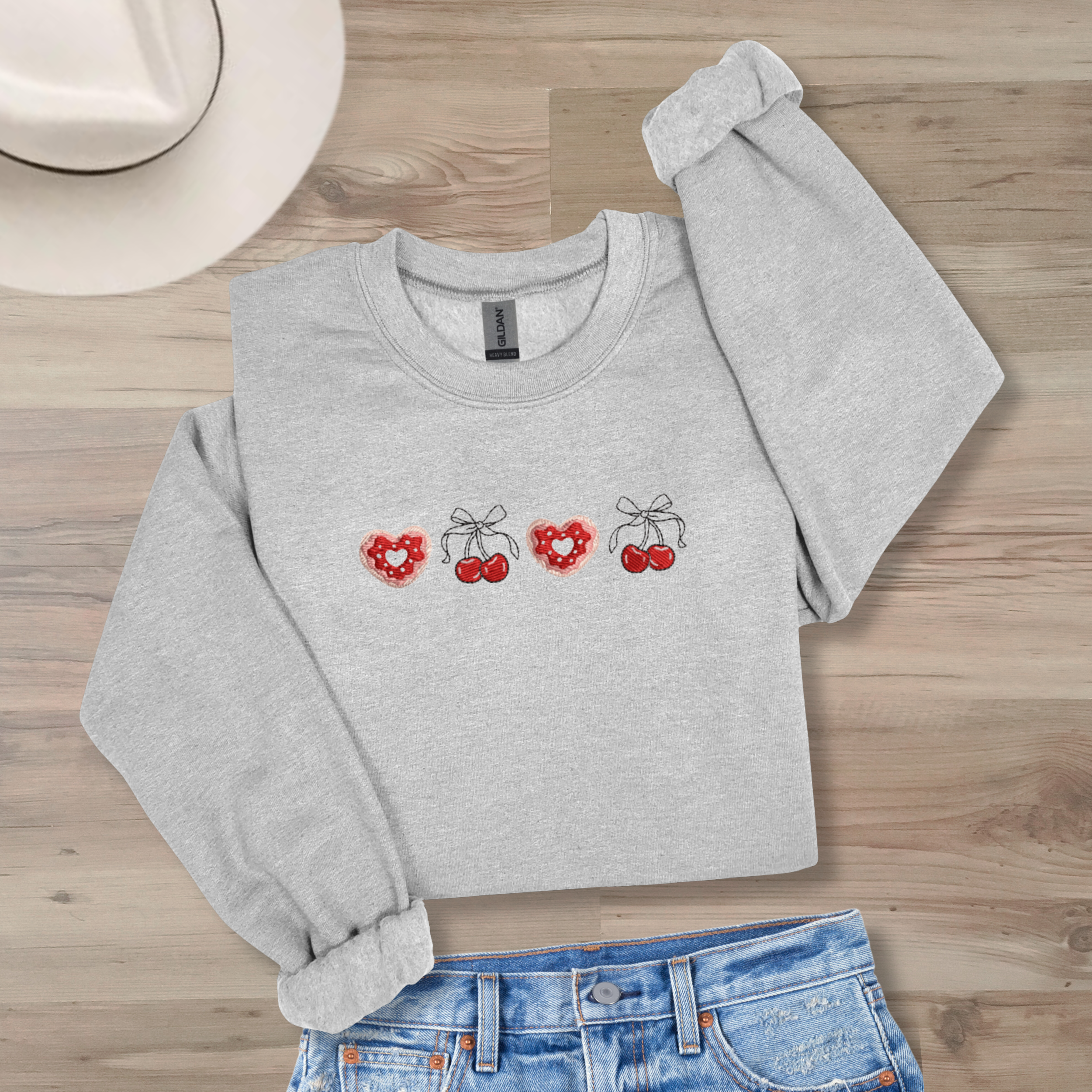 *EMBROIDERED* Valentine Heart Cookie & Cherry Sweatshirt