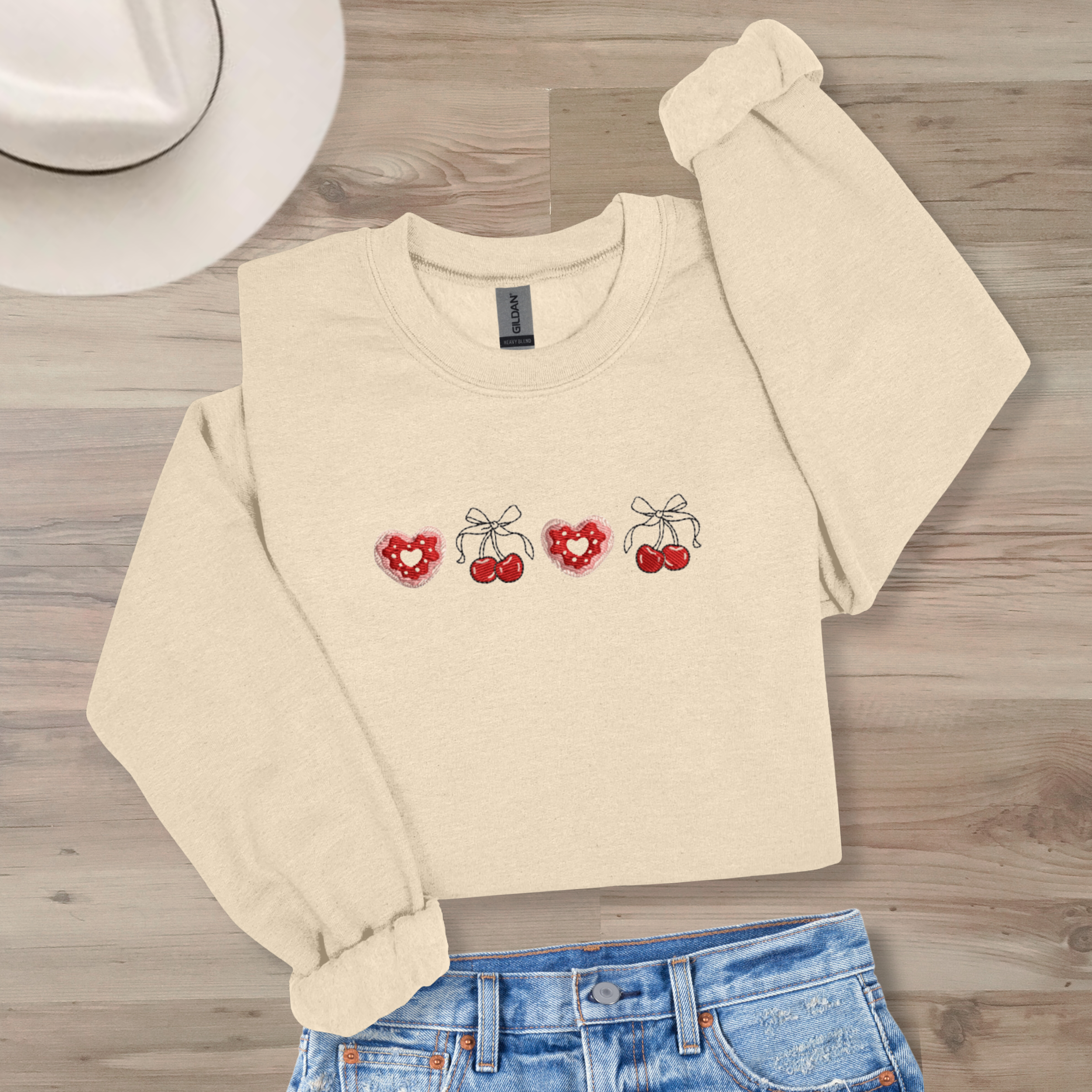 *EMBROIDERED* Valentine Heart Cookie & Cherry Sweatshirt