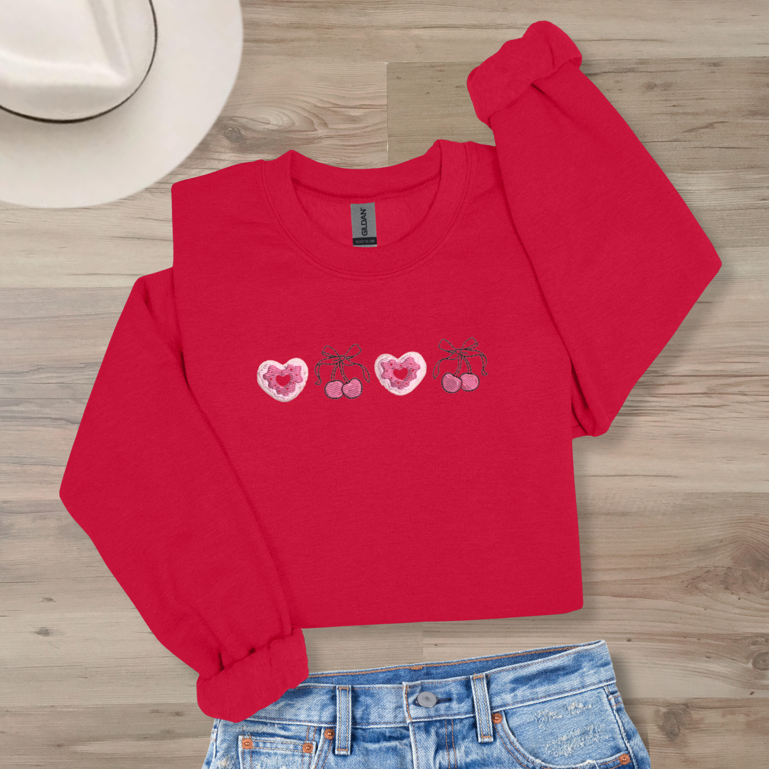 *EMBROIDERED* Valentine Heart Cookie & Cherry Sweatshirt